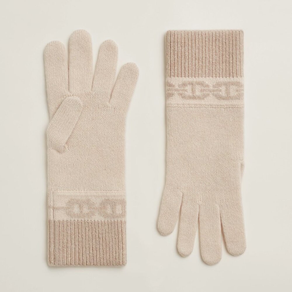 Hermes Heaven Chaine d’Ancre  Light Beige Crème Sable Knit Gloves